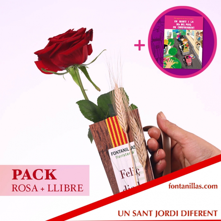 Pack 1 Rosa de St. Jordi 'CON FUSTA' + Llibre Geganters de Sant Celoni -  Fontanillas Floristeria - Baix Montseny